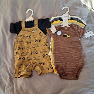 Carters 12m truck set boundle overalls and onesies